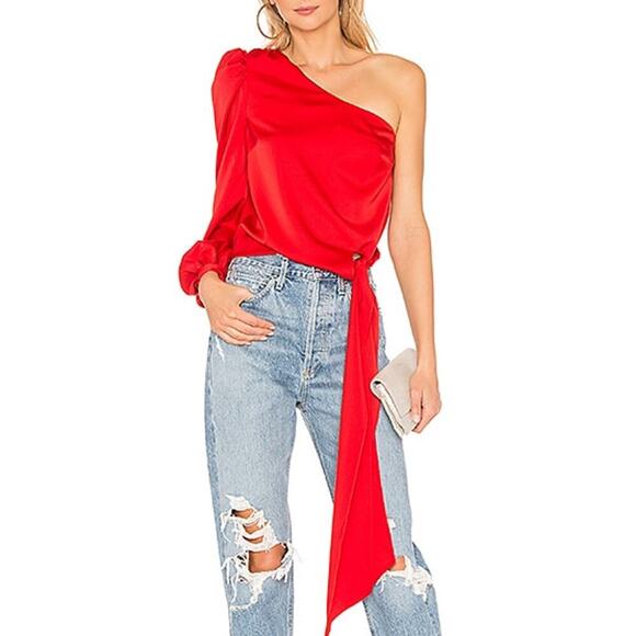 Anthropologie Tops - Mare Mare Anthropologie Red One Shoulder Drape Blouse Size M